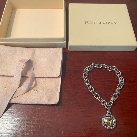 JUDITH RIPKA Sterling Silver .925 Citrine Heart Stone Rope Link 7.5" Bracelet - Picture 1 of 4